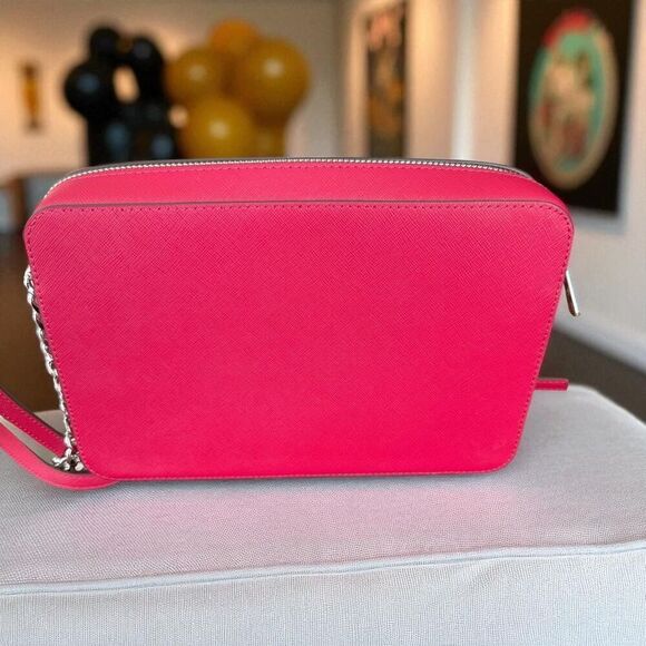 Michael Kors Jet Set Large Saffiano Leather Crossbody Bag In Dark Raspberry New - Picture 6 of 8